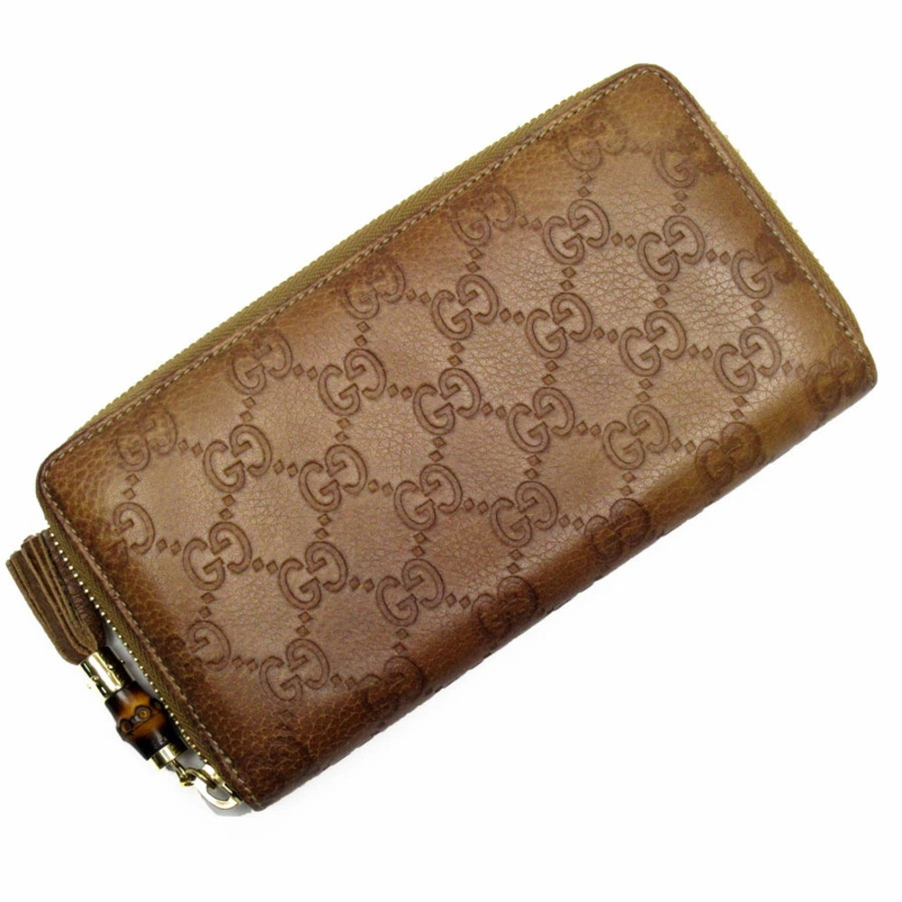 Gucci Round Zip Long Wallet GG Leather Brown